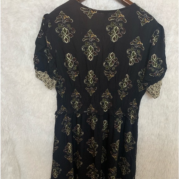 Lapis Boho Peasant Dress Maxi Elastic Waist Tiered Solid Black Size L Large Nwot - Picture 2 of 15